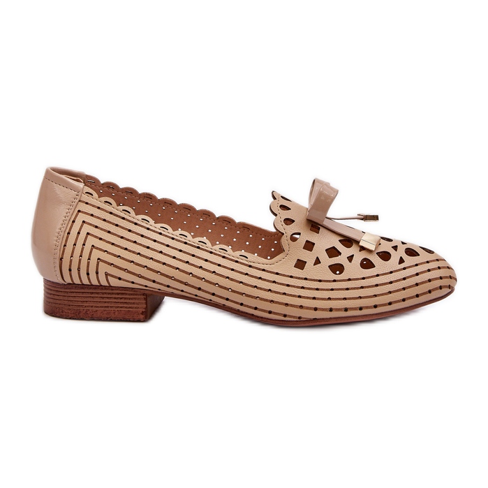 Jezzi Béžové dámské prolamované baleríny s mašlí Nestavia béžový