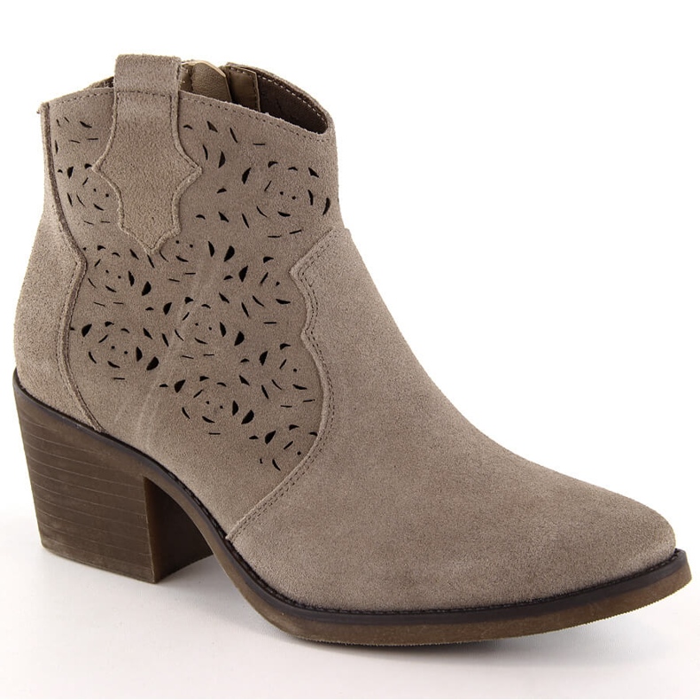 Dámské prolamované kožené kovbojské boty, béžové S.Barski béžový
