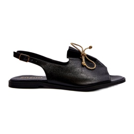 Zazoo 2898 Kožené ploché sandály černé s mašlí černý