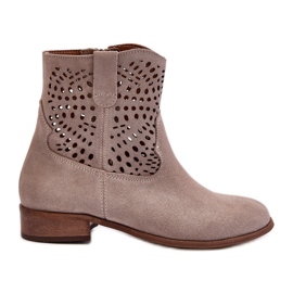 Dámské prolamované cappuccino boty Zazoo 3305/2 béžový Dámské prolamované cappuccino boty Zazoo 3305/2 béžový