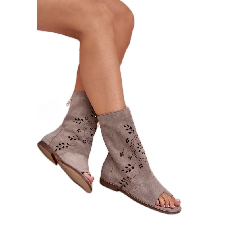 Zazoo 3437 dámské semišové sandály se svrškem na zip, béžová béžový