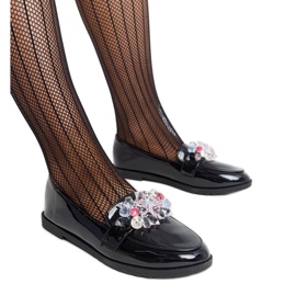 Černé lakované mokasíny s krystaly Mirela černá