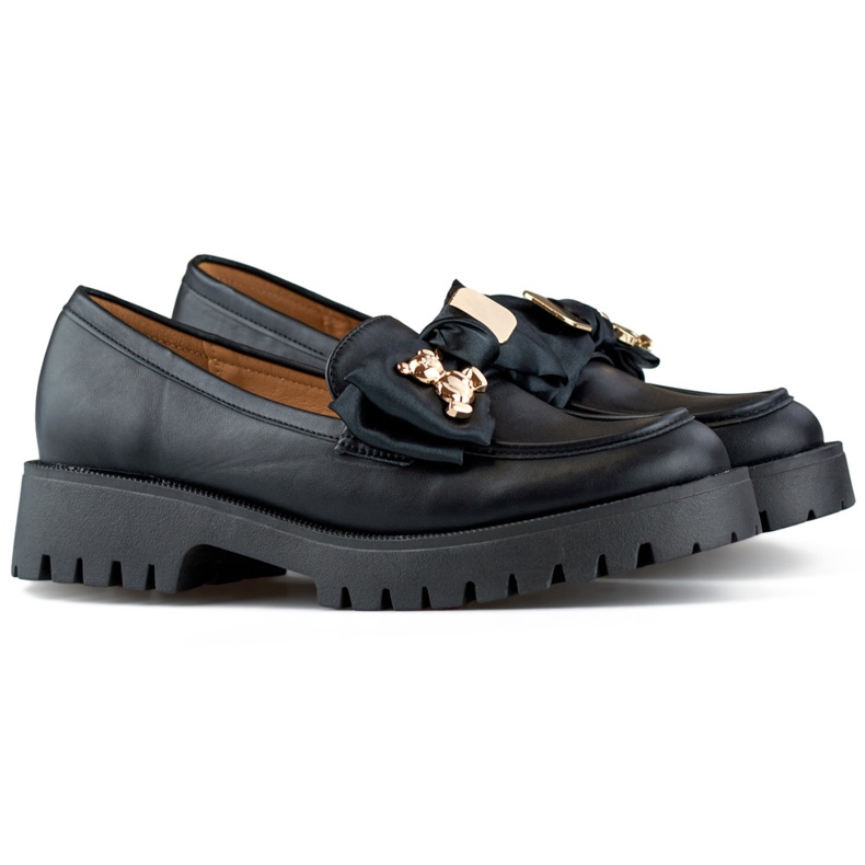 Černé mokasíny s mašlí, mokasíny s medvídkem černá