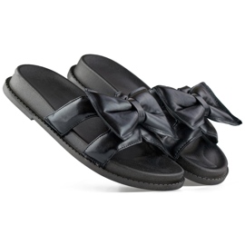 Černé dámské pantofle s mašlí z ekokůže černý