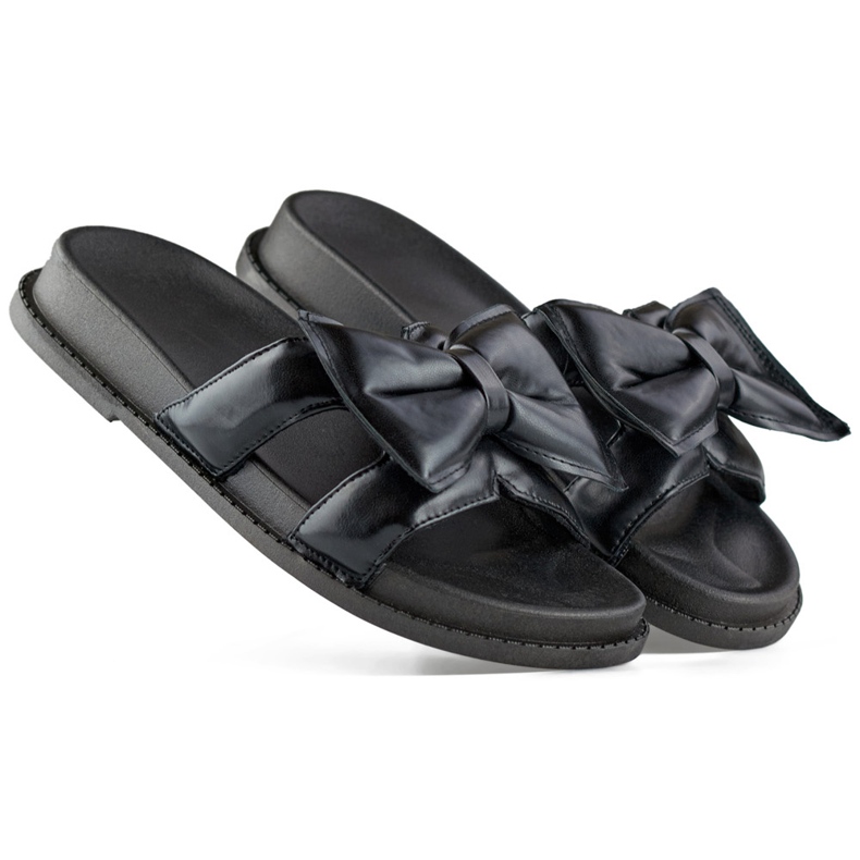 Černé dámské pantofle s mašlí z ekokůže černá