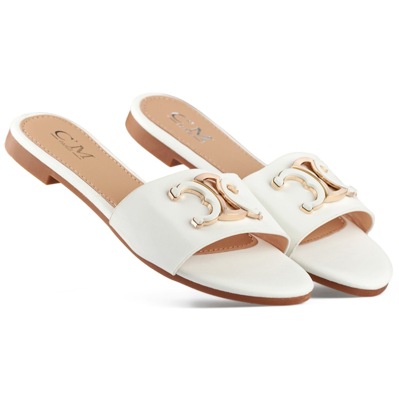 Bílé elegantní dámské žabky se zdobením bílý