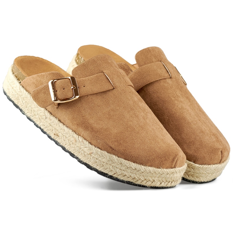 Dámské kryté espadrilky s přezkou, světle hnědé hnědý