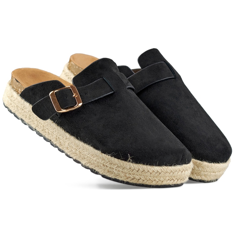 Dámské kryté espadrilky s přezkou, černé černá