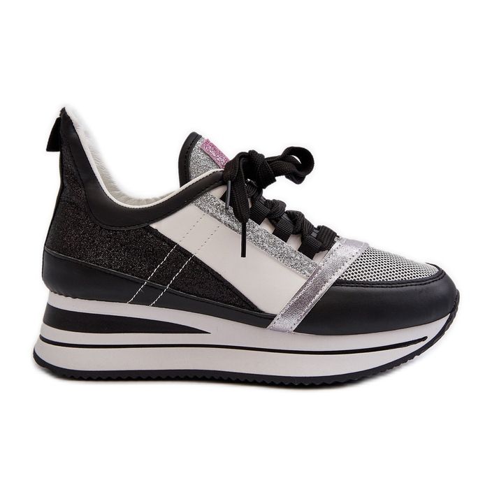 Dámské tenisky na klínu a na platformě s třpytivou černou Rafani černá