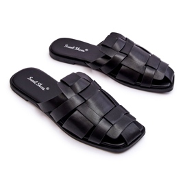 Dámské ekologické kožní pantofle černé černý