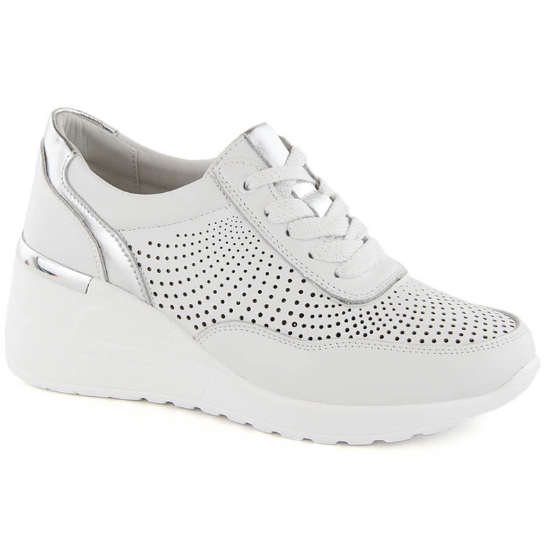 Pohodlné dámské kožené sportovní boty na klínku, bílé, S.Barski LR725 bílý