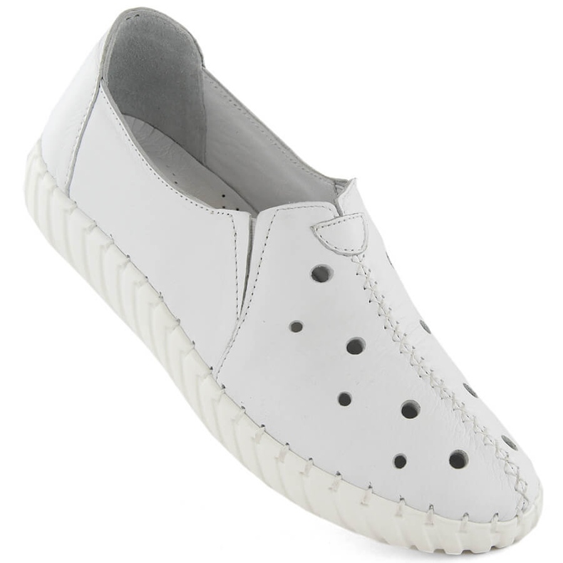 Dámské kožené prolamované slip-on boty, bílé Artiker 54C0560 bílý