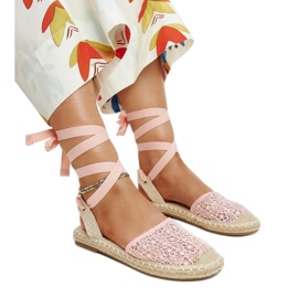 Teha růžové krajkové espadrilky s otevřenou patou růžový