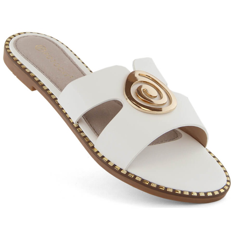 Dámské bílé žabky na nízkém podpatku Potocki 08302 bílý Dámské bílé žabky na nízkém podpatku Potocki 08302 bílý