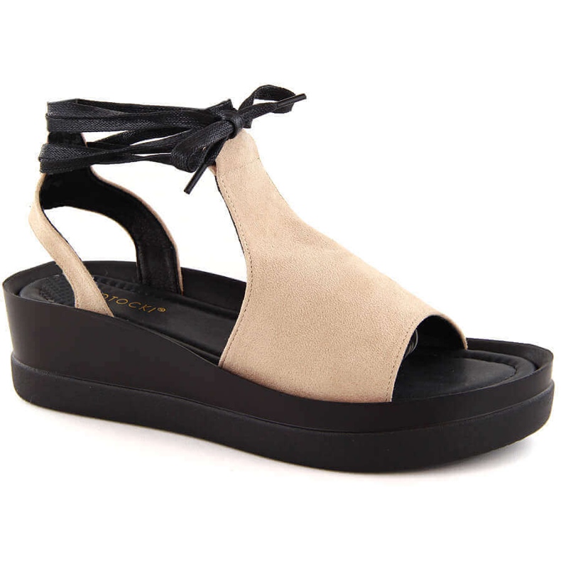 Dámské béžové sandály na šněrování Potocki 21331 béžový