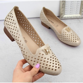 M. DASZYŃSKI Dámské prolamované boty na nízkém podpatku, zlaté M.Daszyński béžový