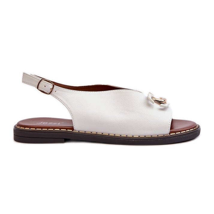Dámské sandály na plochém podpatku s ozdobou, bílá Loraeleh bílý Dámské sandály na plochém podpatku s ozdobou, bílá Loraeleh bílý