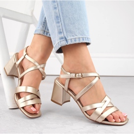 Dámské zlaté sandály na podpatku Sergio Leone SK067 zlatý