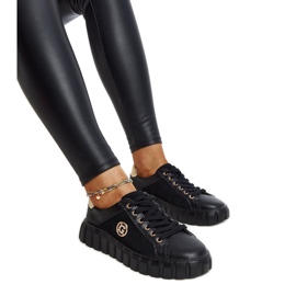 Černé kožené tenisky s kamínky Stradone černý