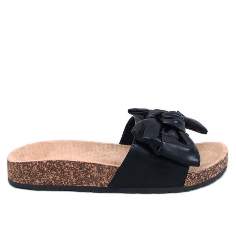 Korkové pantofle Bussi Black s mašlí černá