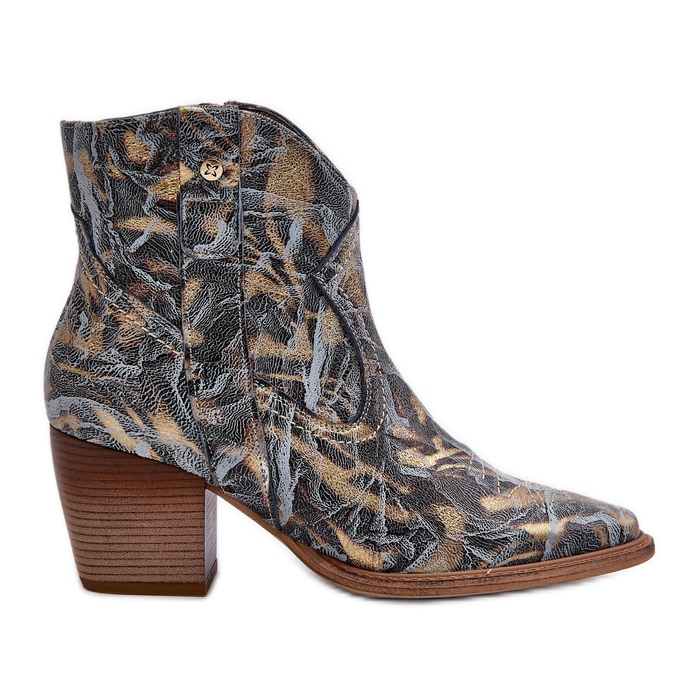 Dámské kožené kovbojské boty na vysokém podpatku Maciejka 05776-13 Modrá modrý