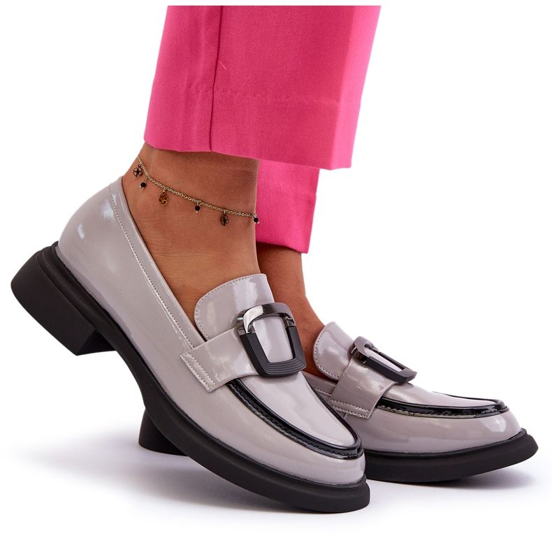 Vinceza Dámské lakované mokasíny Šedá Fidodia