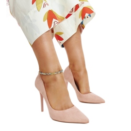 Růžové vysoké podpatky s koženou vsadkou Amedie růžový