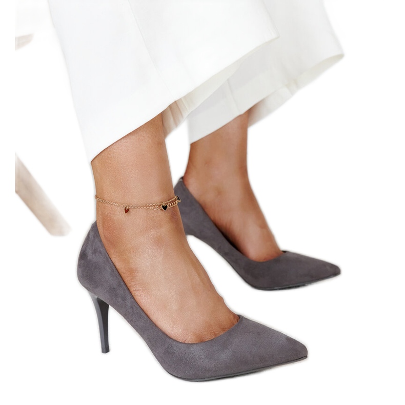 Šedé vysoké podpatky s koženou vložkou Paume šedá