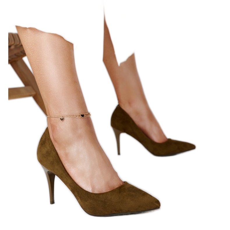 Tmavě zelené vysoké podpatky s koženou vložkou Paume zelená