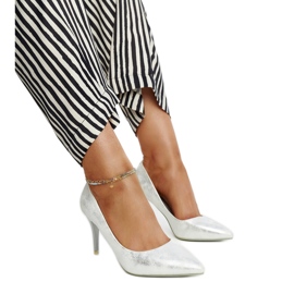 Stříbrné metalické vysoké podpatky s koženou vložkou Paume stříbrný