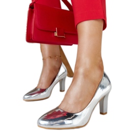 Stříbrné lodičky na vysokém podpatku s koženou stélkou Vélizy stříbrný