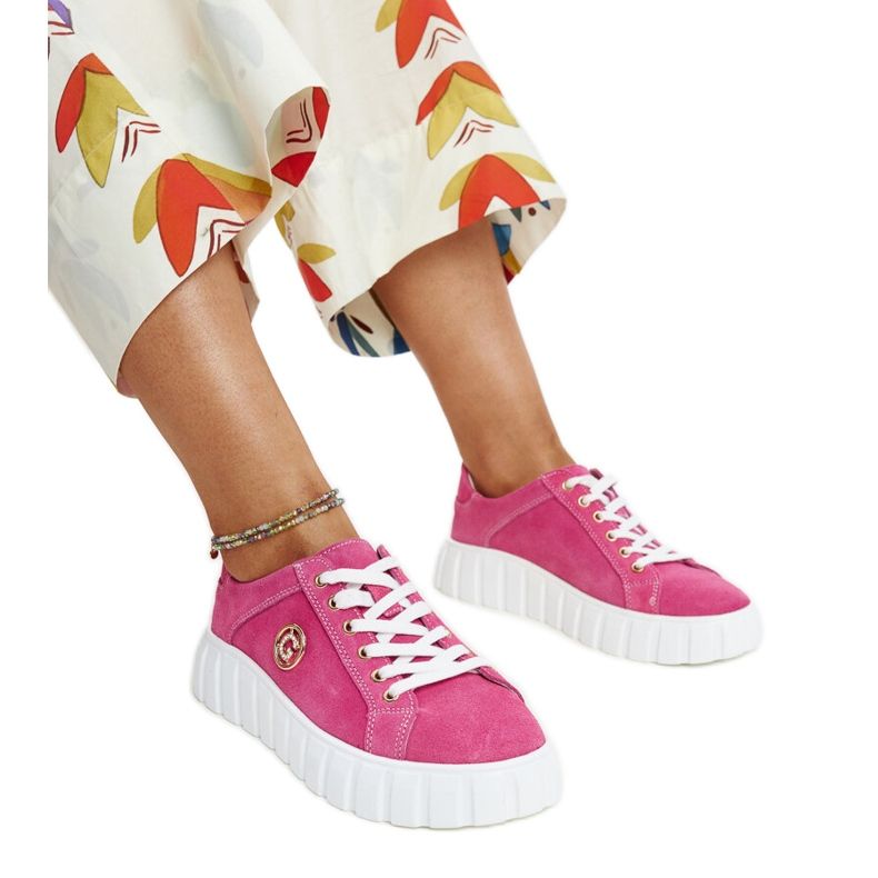 Tmavě růžové kožené tenisky s kamínky Stradone růžový Tmavě růžové kožené tenisky s kamínky Stradone růžový