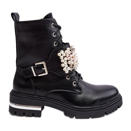 Zateplené dámské pracovní kotníkové boty zdobené černými Venizi černá