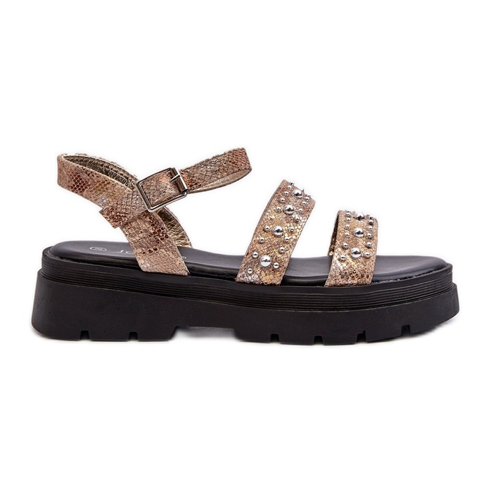 Dámské zdobené sandály z eko kůže zlato-béžová Arcida béžový