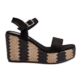 Dámské sandály na klínku s copánkem, černá Reviala černý