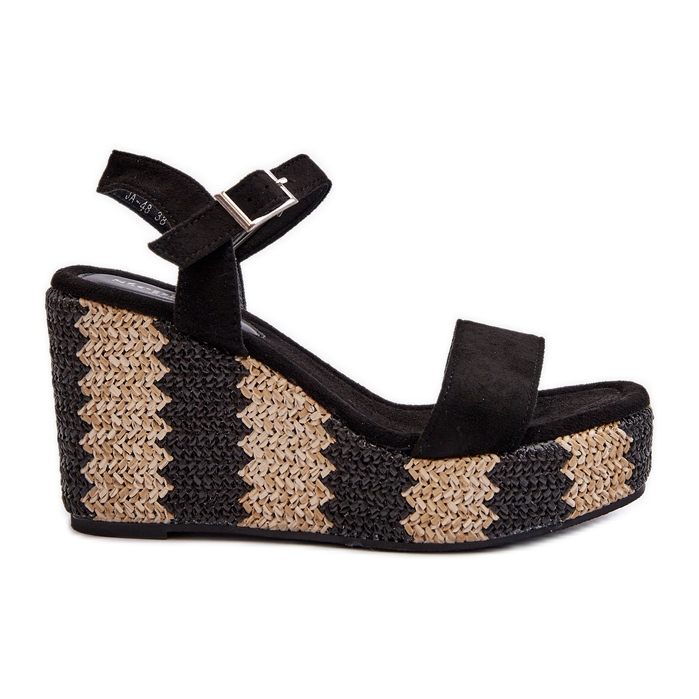 Dámské sandály na klínku s copánkem, černá Reviala