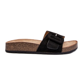 Dámské žabky s přezkou Eco Suede Black Laeltia černý