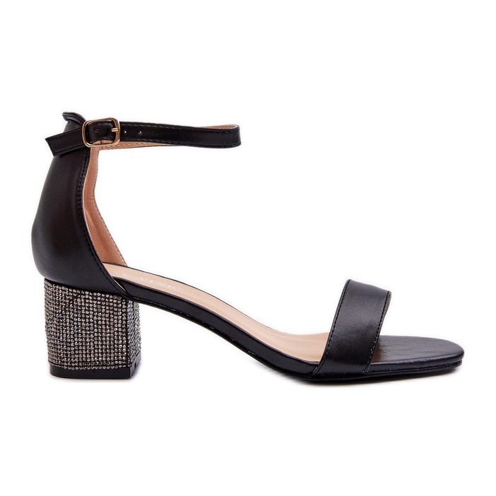 Dámské sandály vyrobené z eko kůže se zdobenými vysokými podpatky, černá Wiatalia