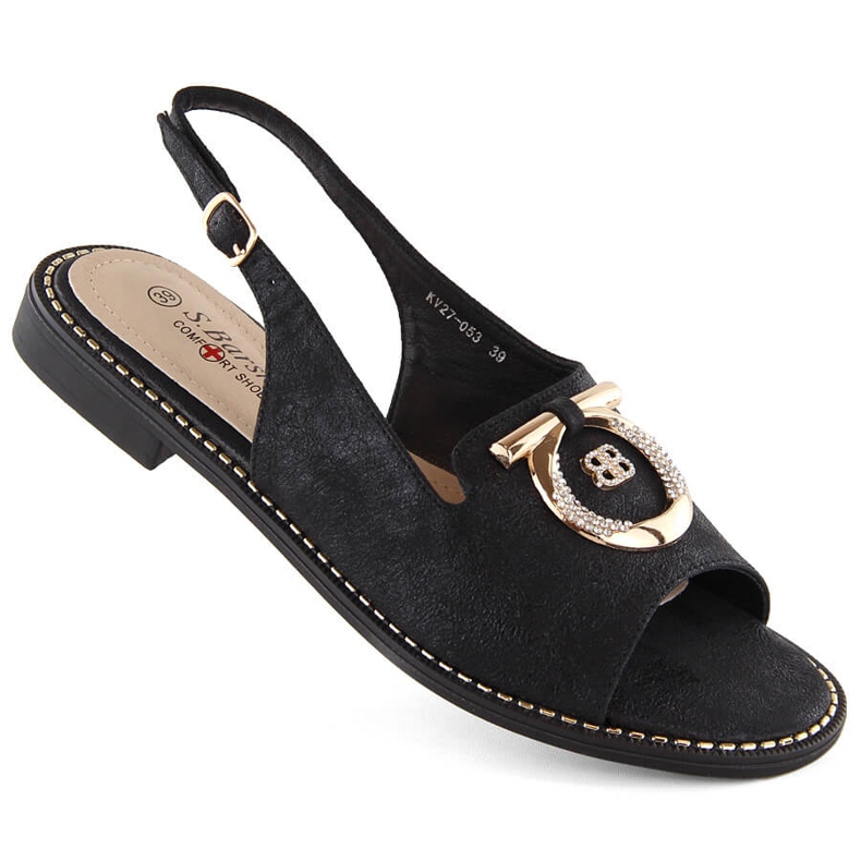 Pohodlné dámské sandály se zdobením, černé S.Barski 053 černá