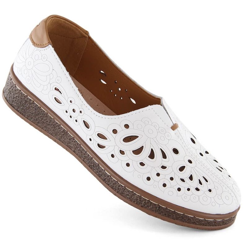 Dámské kožené prolamované slip-on boty, bílé Artiker 54C1438 bílý