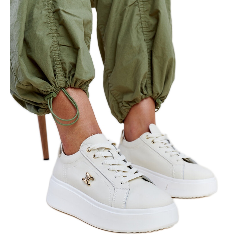 Světle béžové kožené tenisky s vysokou podrážkou, Melita béžový