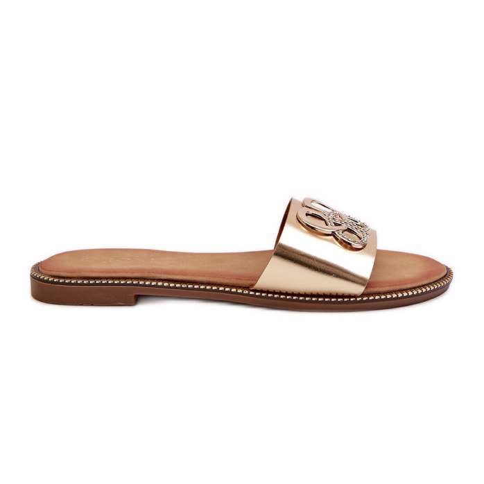 Dámské žabky se zdobením z ekokůže na plochém podpatku, zlatá Sadria zlatý