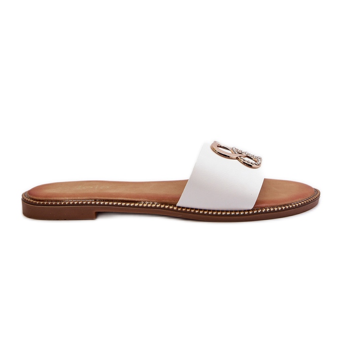 Dámské žabky se zdobením z eko kůže na plochých podpatcích, bílá Sadria bílý