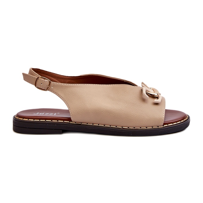 Dámské sandály na plochém podpatku s béžovým zdobením Jezzi