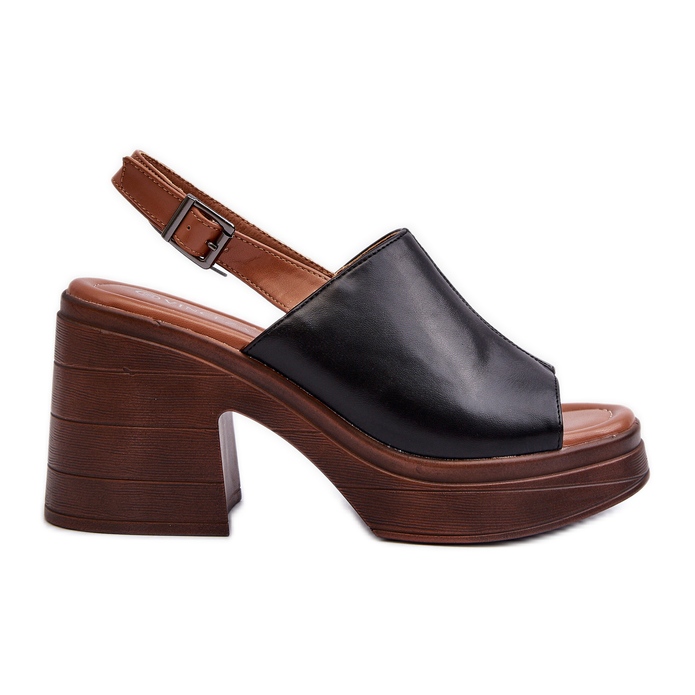 Vinceza Dámské sandály z eko kůže s robustním podpatkem a platformou, černá Meeyah