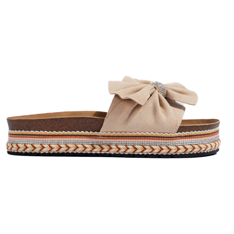 Béžové semišové klouzačky s mašlí béžový