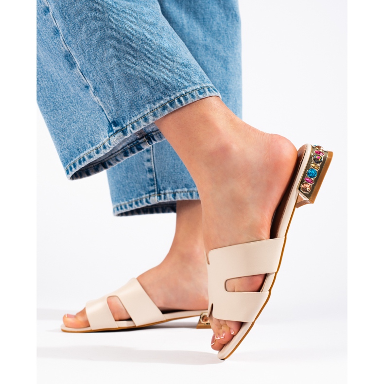 Béžové dámské ploché skluzavky béžový