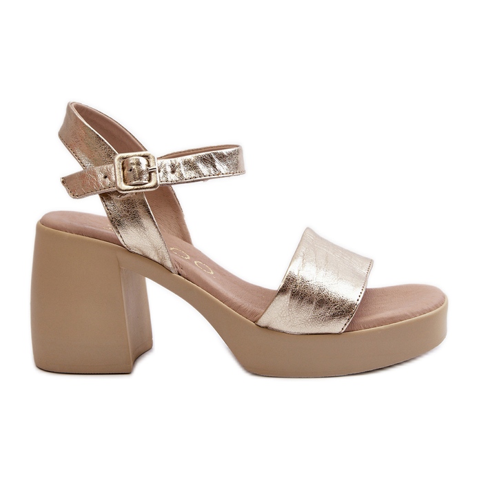 Zazoo 40386 Dámské kožené sandály na bloku, zlaté zlatý