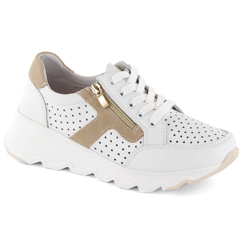Kožená dámská prolamovaná sportovní obuv na klínku, bílá, T.Sokolski 245 bílý