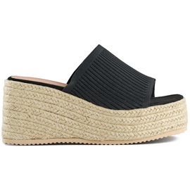 Černé espadrilkové žabky s vysokým klínem černá Černé espadrilkové žabky s vysokým klínem černá